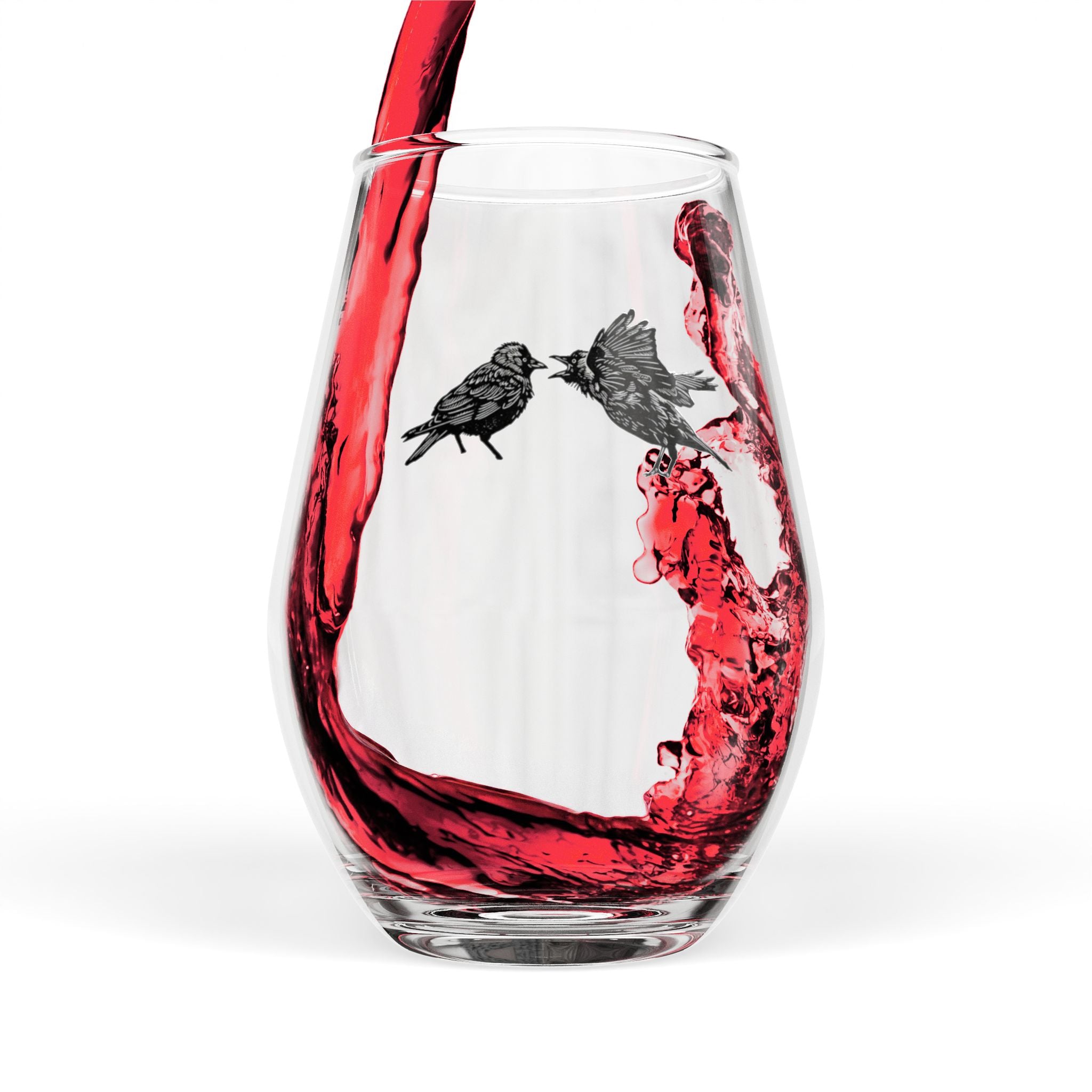 Stemless Wine Glass with Bickering Birds