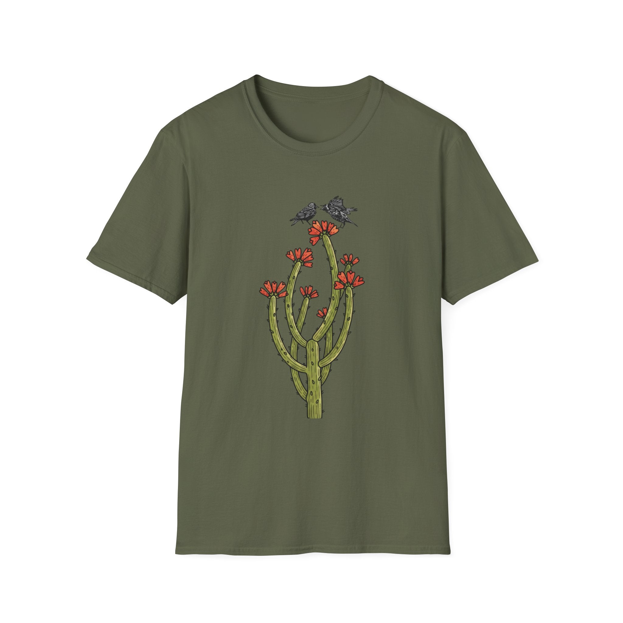 Cactus Bloom Tee with Bickering Birds