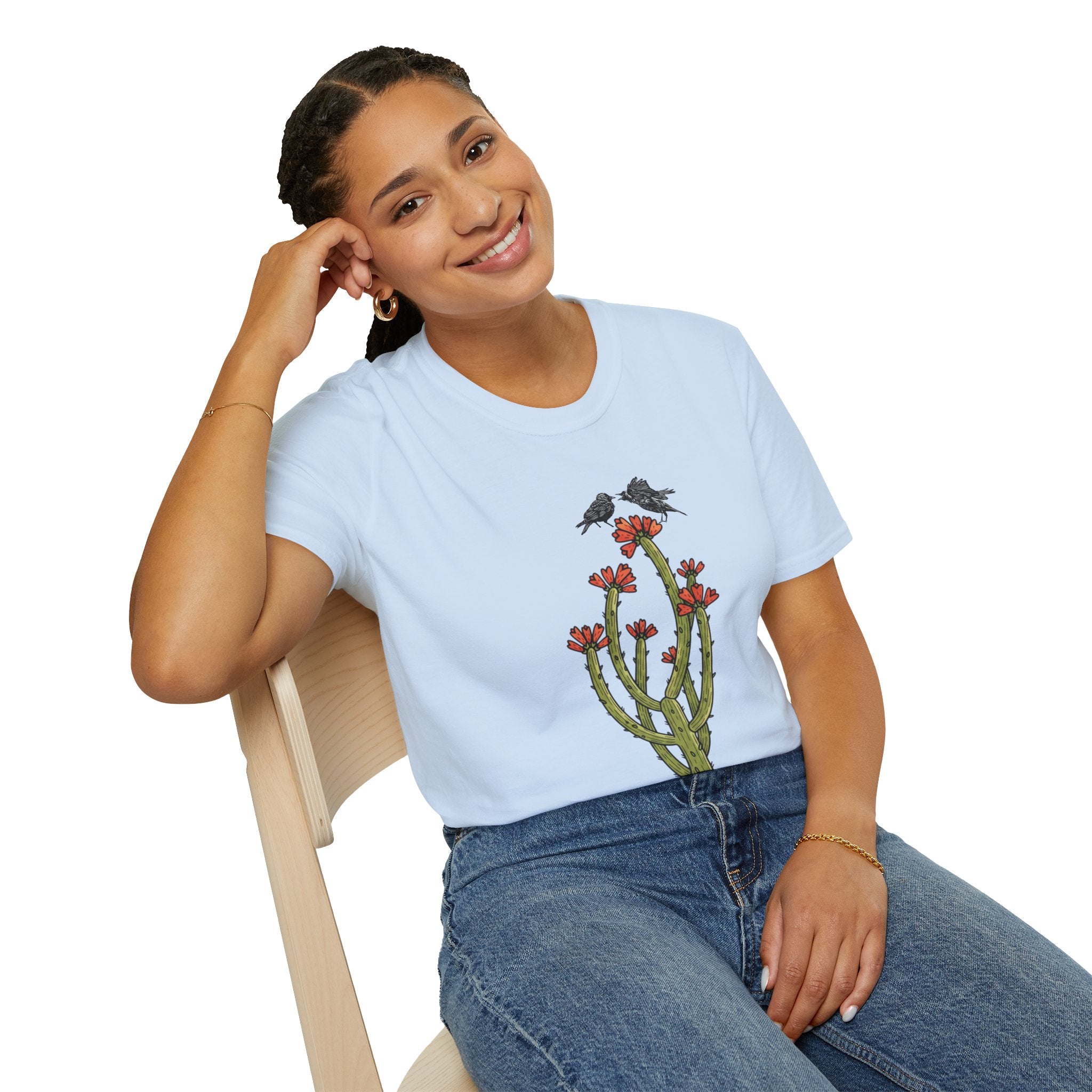 Cactus Bloom Tee with Bickering Birds