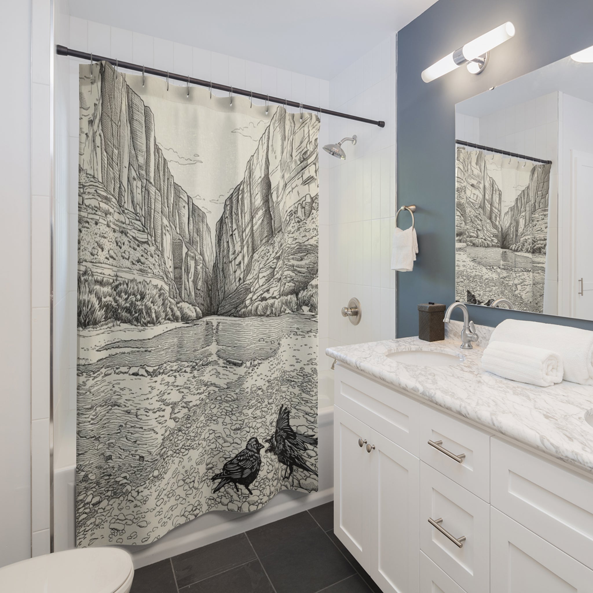 Bickering Birds Santa Elana Canyon Shower Curtain