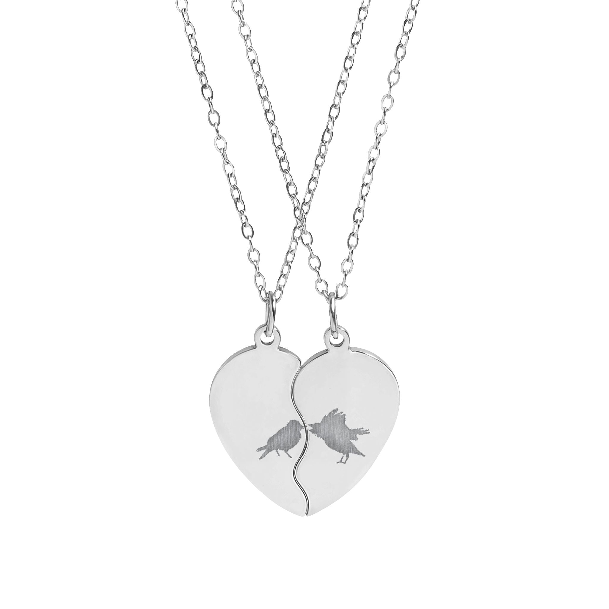 Engravable Break-Apart Heart Necklace Set – Personalized Split Heart Pendant for Best Friends or Couples