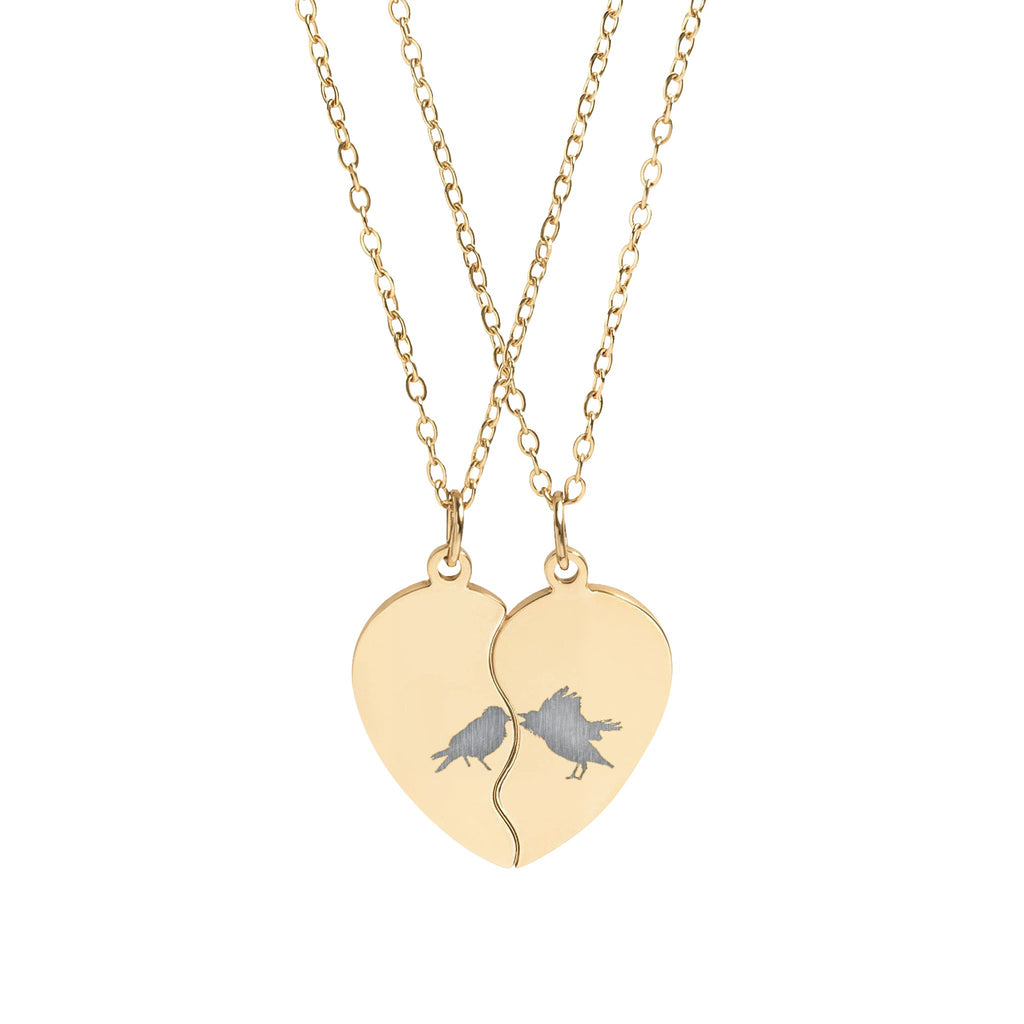 Engravable Break-Apart Heart Necklace Set – Personalized Split Heart Pendant for Best Friends or Couples