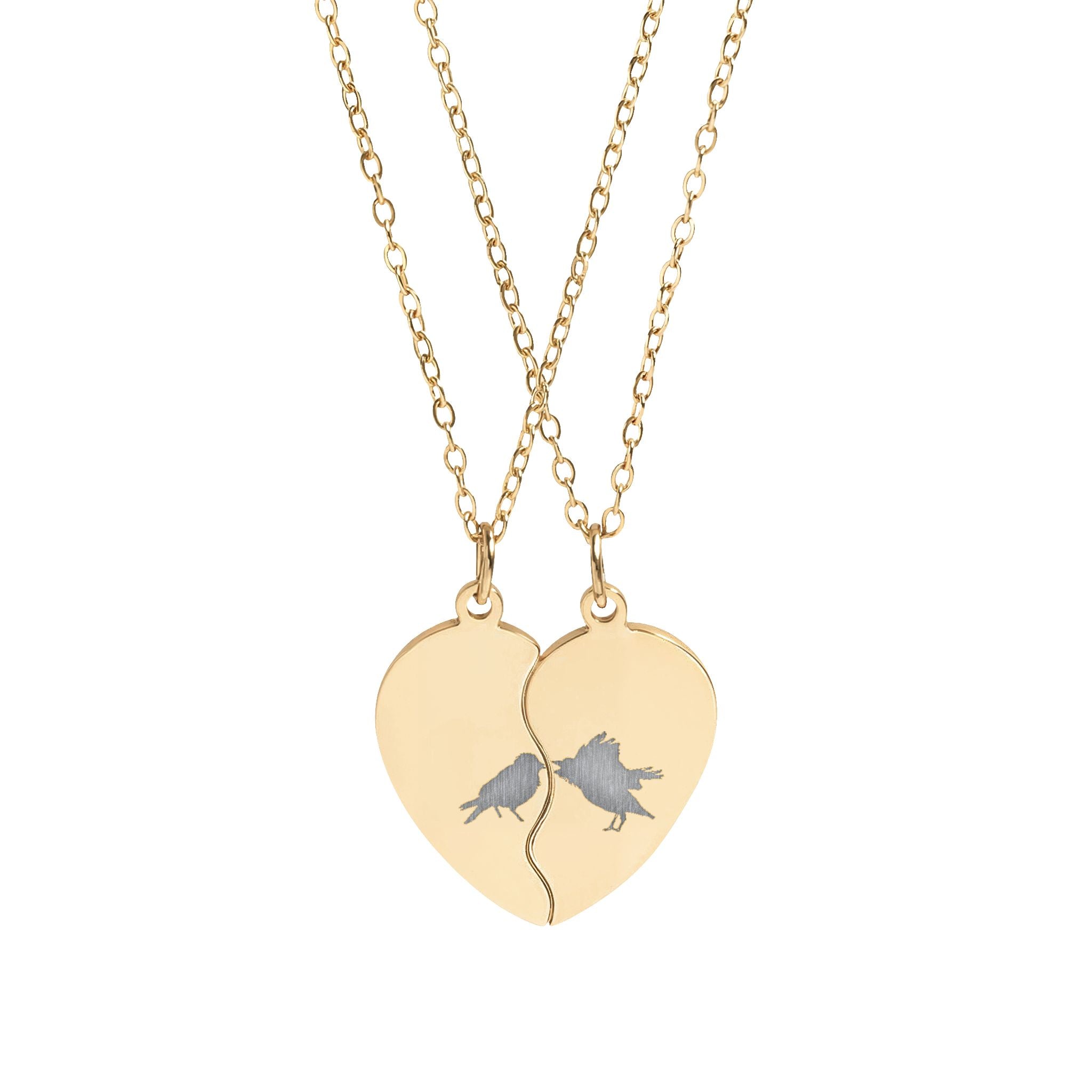 Engravable Break-Apart Heart Necklace Set – Personalized Split Heart Pendant for Best Friends or Couples