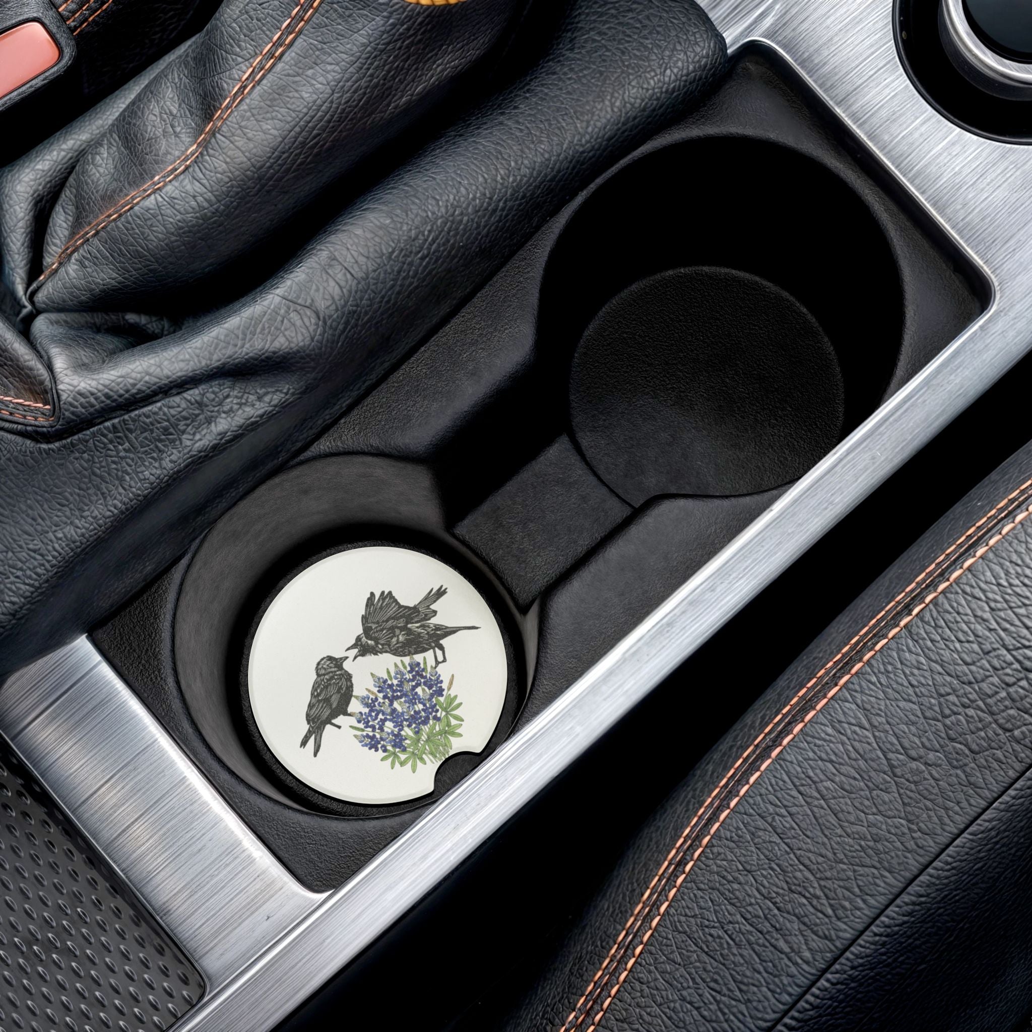Soapstone Car Coaster — Bickering Birds on Bluebonnets
