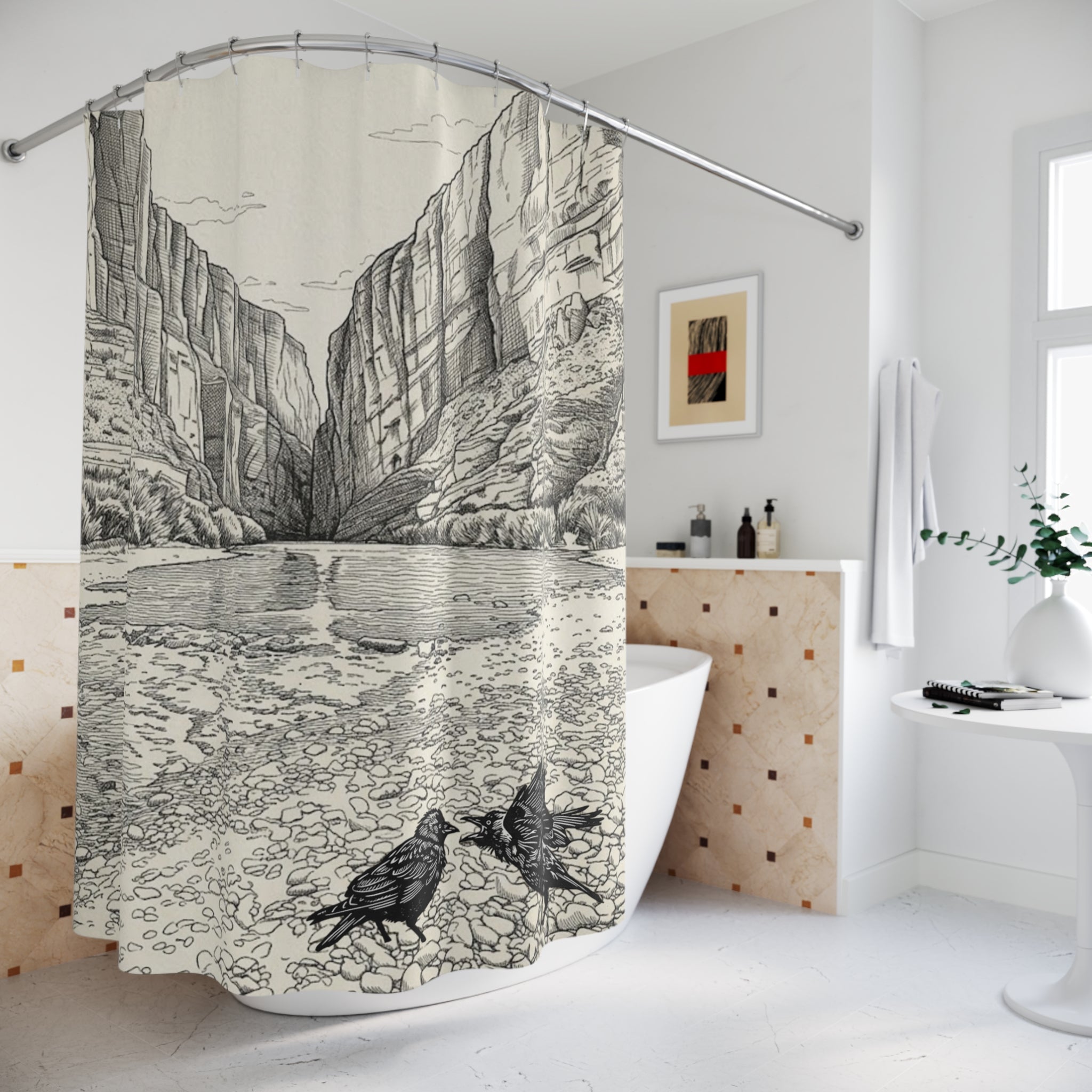 Bickering Birds Santa Elana Canyon Shower Curtain