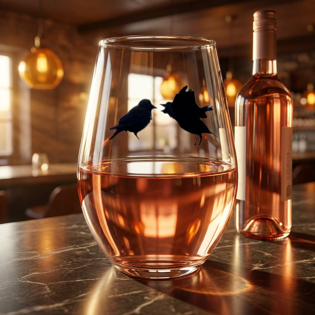 Stemless Wine Glass with Bickering Birds