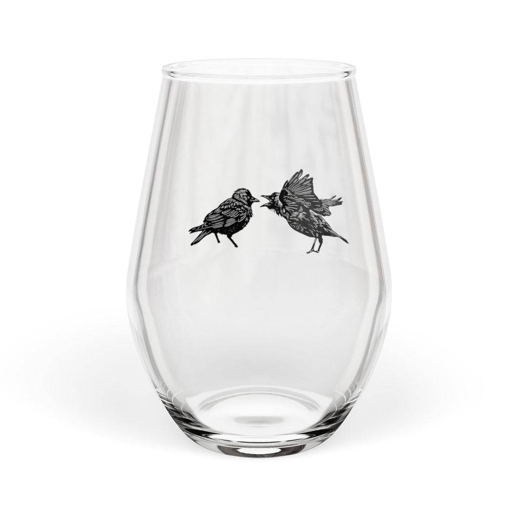 Stemless Wine Glass with Bickering Birds