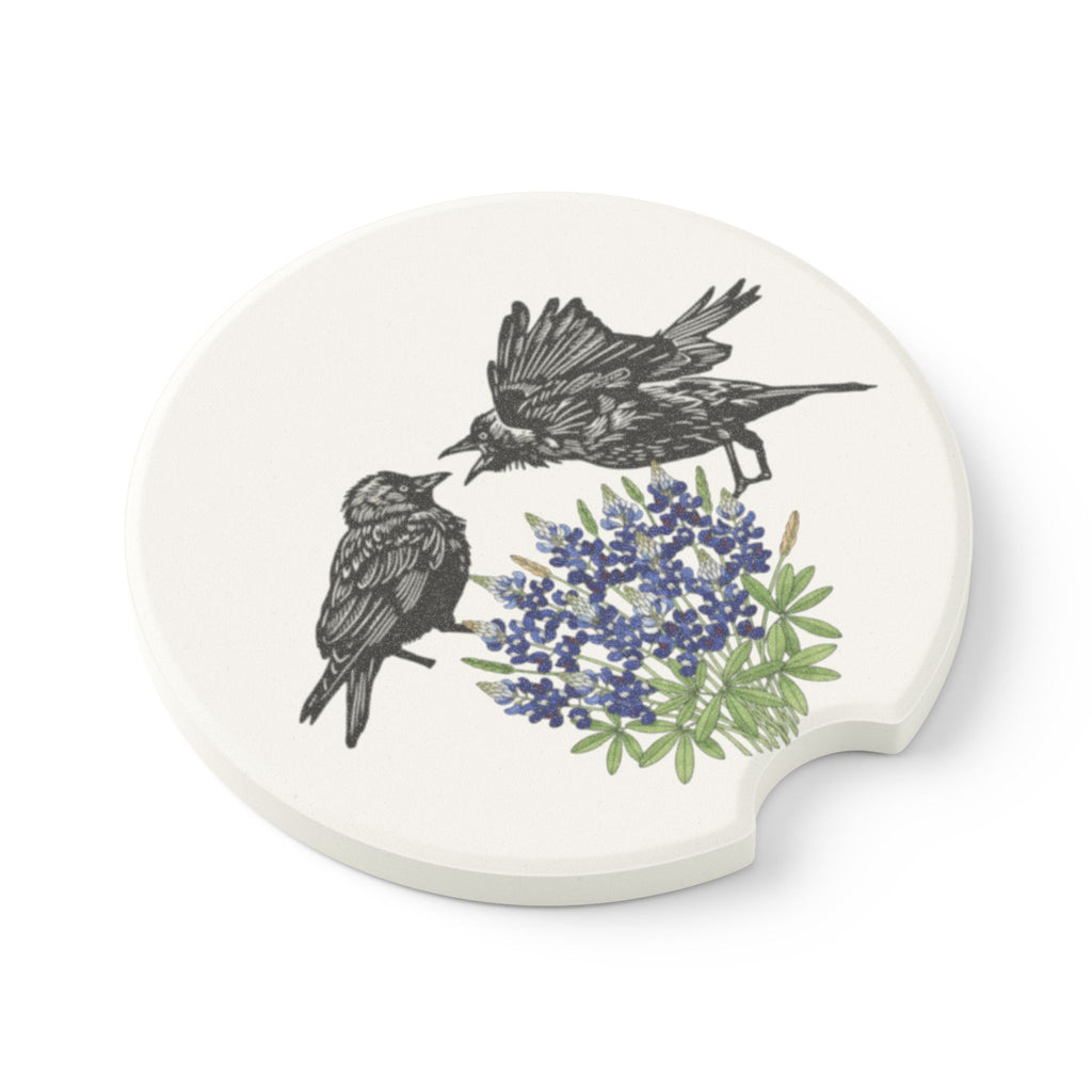 Soapstone Car Coaster — Bickering Birds on Bluebonnets