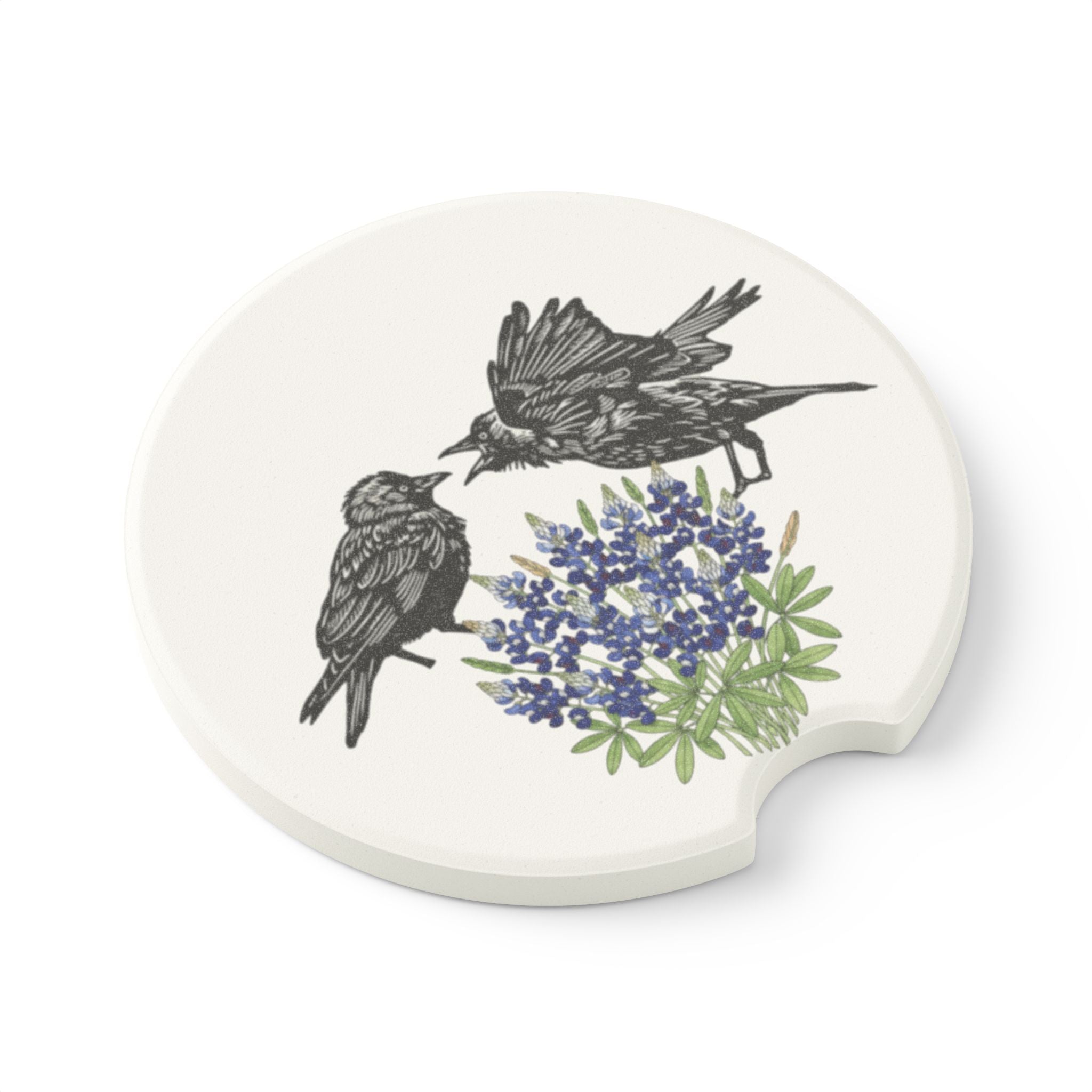 Soapstone Car Coaster — Bickering Birds on Bluebonnets