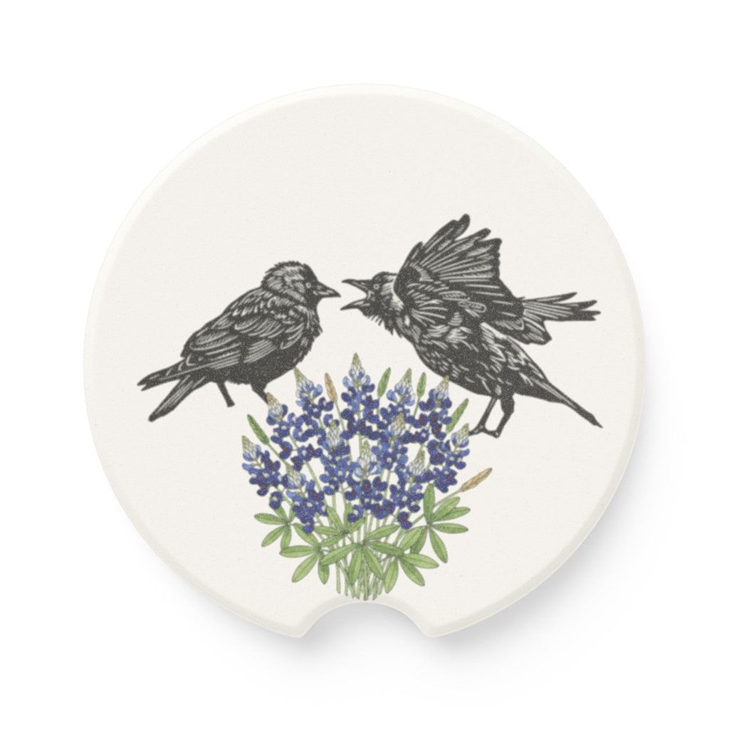 Soapstone Car Coaster — Bickering Birds on Bluebonnets