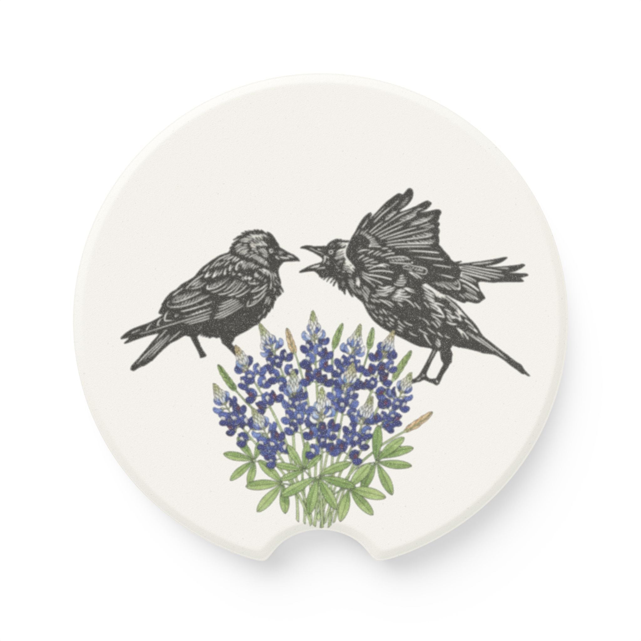 Soapstone Car Coaster — Bickering Birds on Bluebonnets