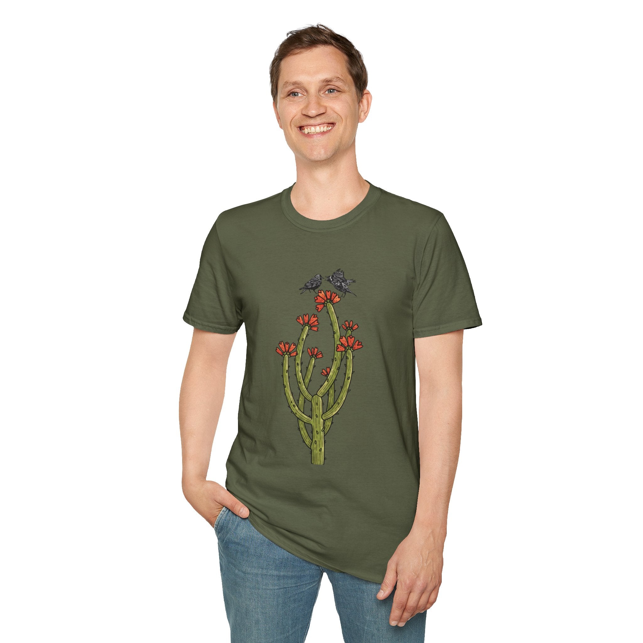Cactus Bloom Tee with Bickering Birds